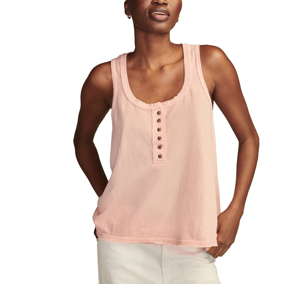 Lucky Brand Women Cotton Henley Tank Top Pink Size 2XL